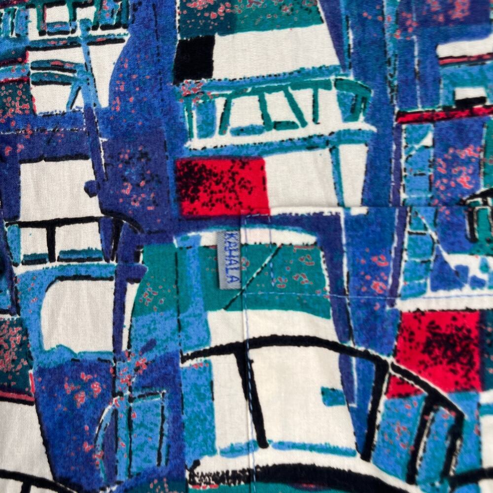 Kahala Hawaiian Short Sleeve Button Up Shirt Mens Medium Geometric Boat Print - Picture 3 of 8